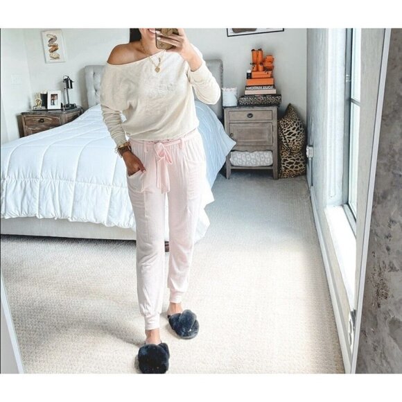 𝅺GIBSONLOOK fleece Joggers paperbag pants pink MEDIUM Cozy Pockets NEW - Picture 1 of 8